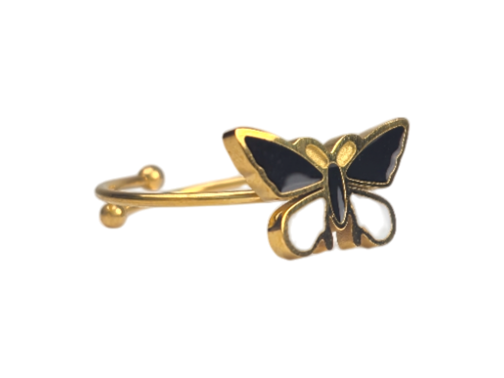 Anelli Regolabili in Silver e Gold con Farfallina Colorata