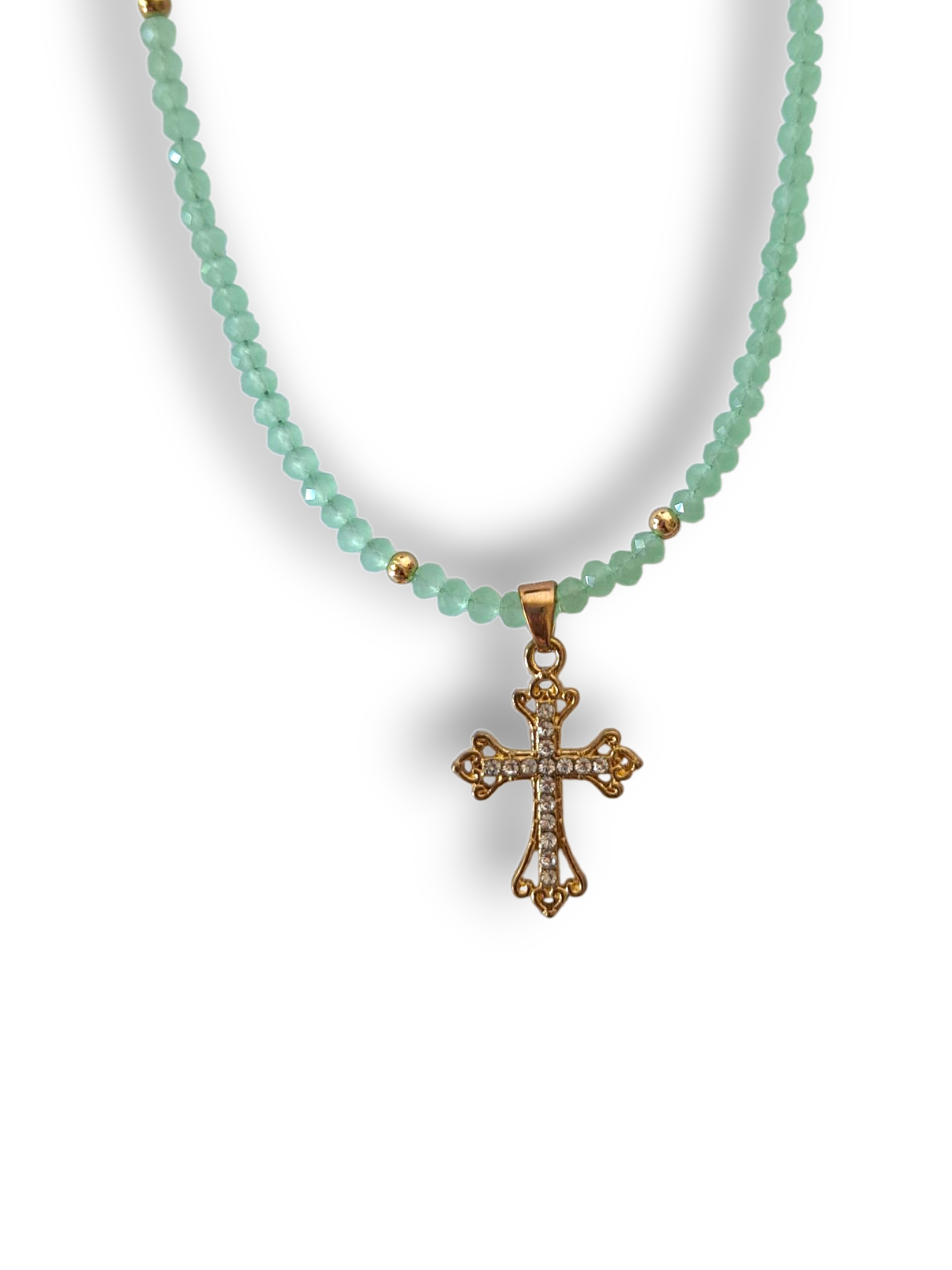 Collana di Perle Colorate con Croce di Pietrine