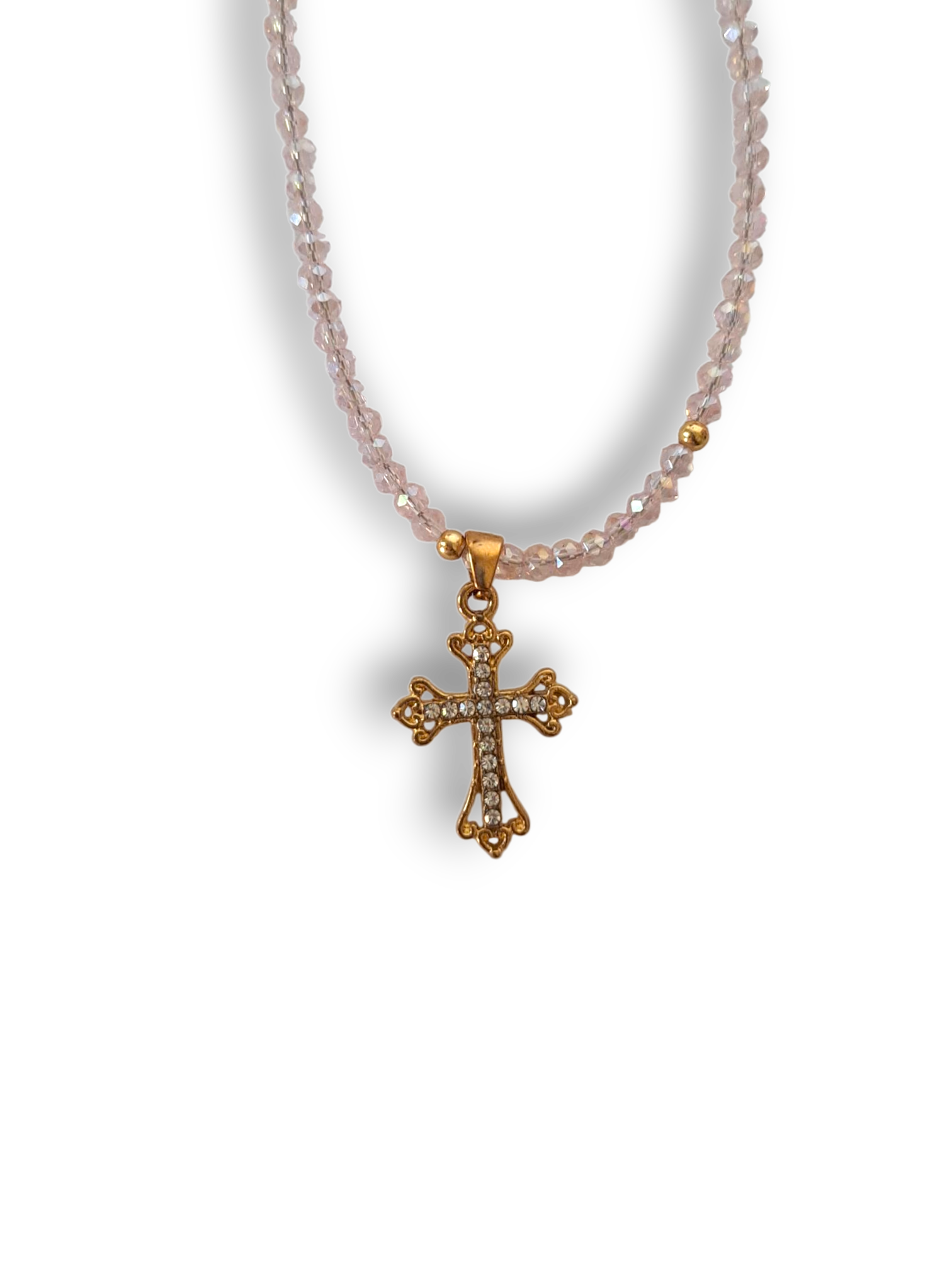 Collana di Perle Colorate con Croce di Pietrine