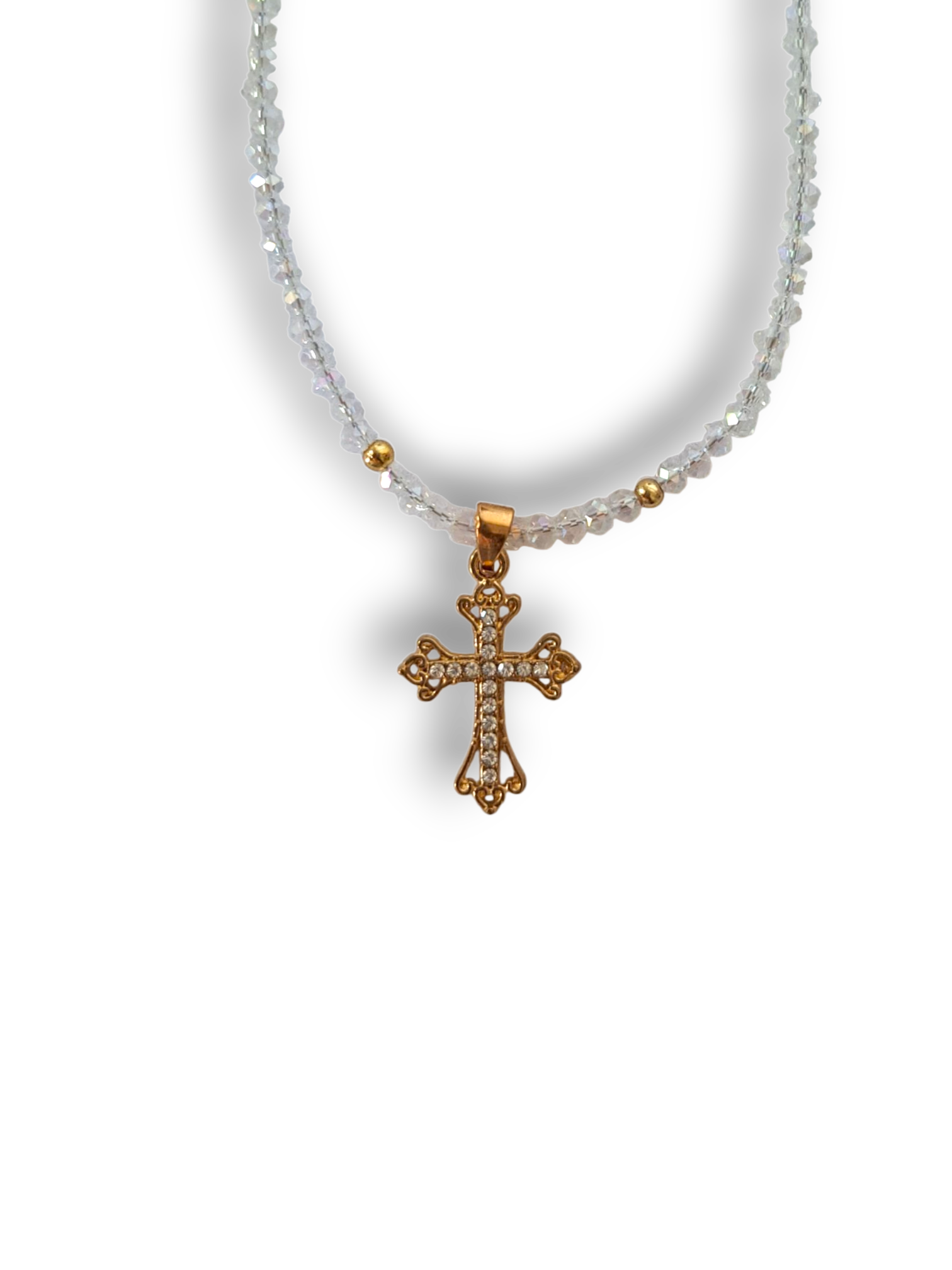 Collana di Perle Colorate con Croce di Pietrine